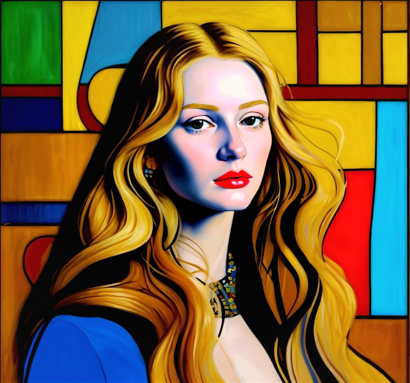 Portrait of a Woman with Geometric Background