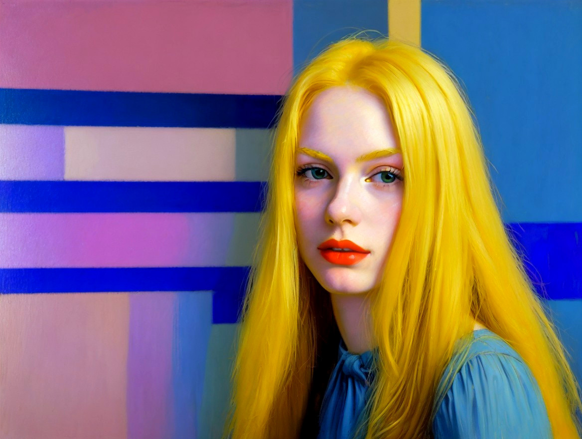 Young woman with yellow hair and bold makeup portrait