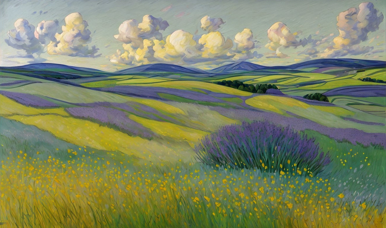Vibrant Countryside Landscape with Wildflowers and Sky