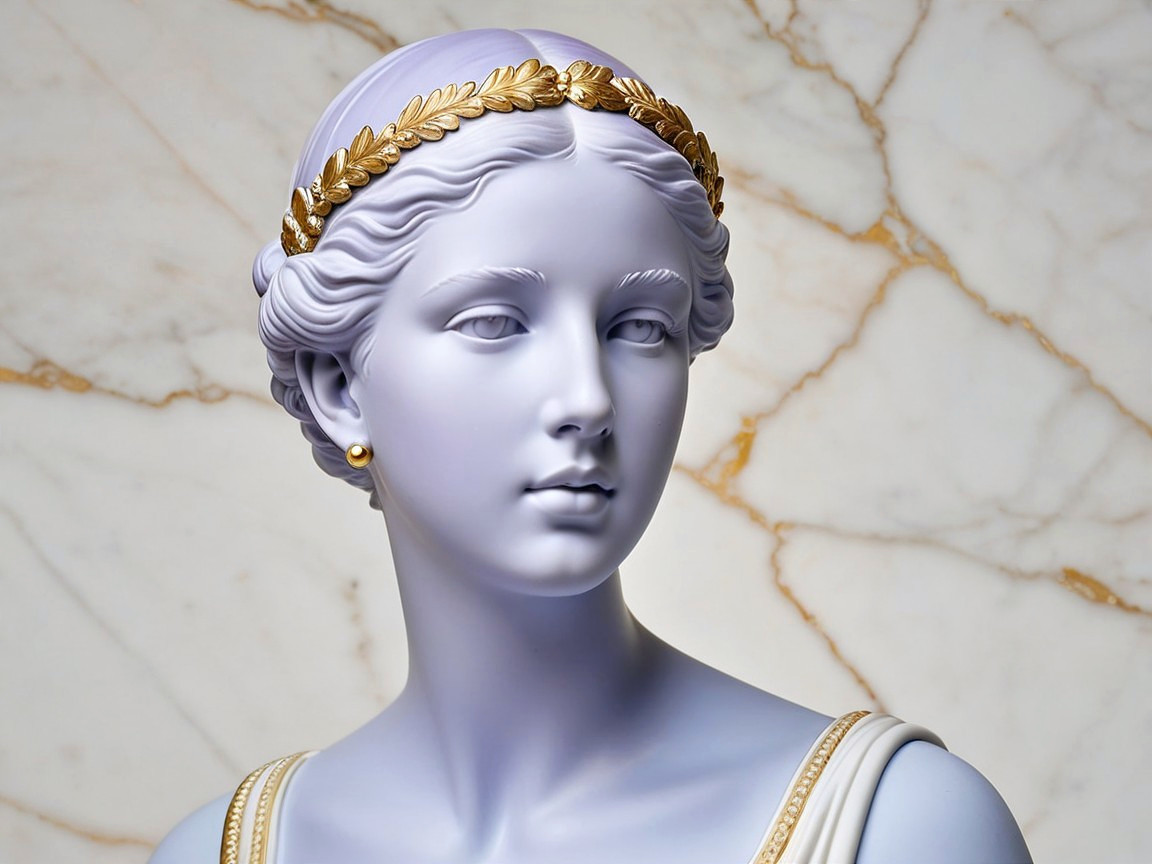 Sophisticated Sculpture of a Serene Woman in Marble