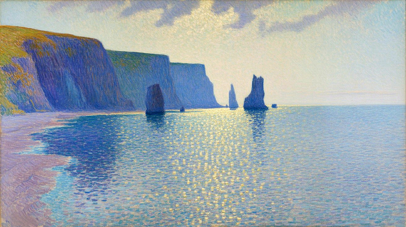 Tranquil Coastal Scene with Cliffs and Rocky Formations