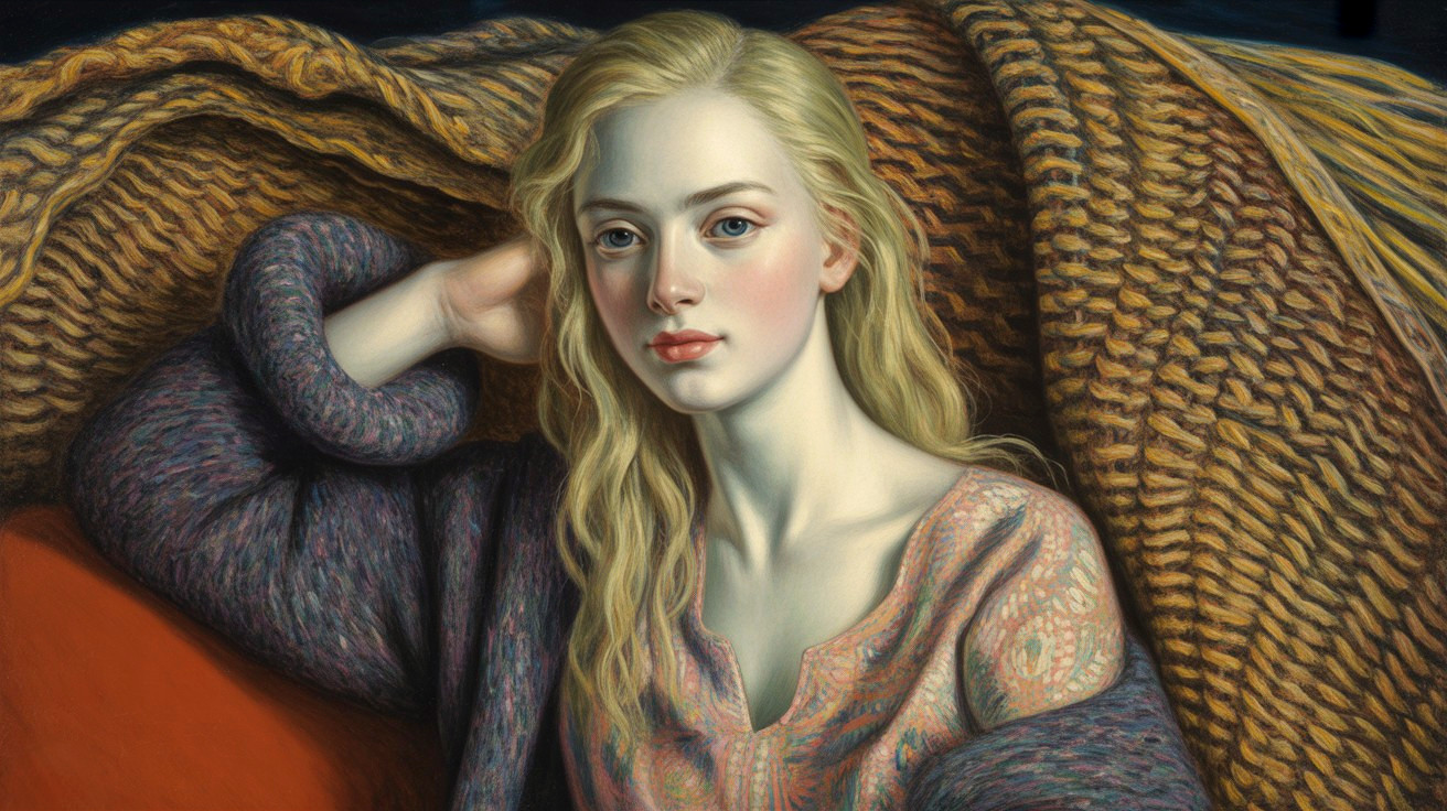 Portrait of a Young Woman in Cozy Sweater and Blanket