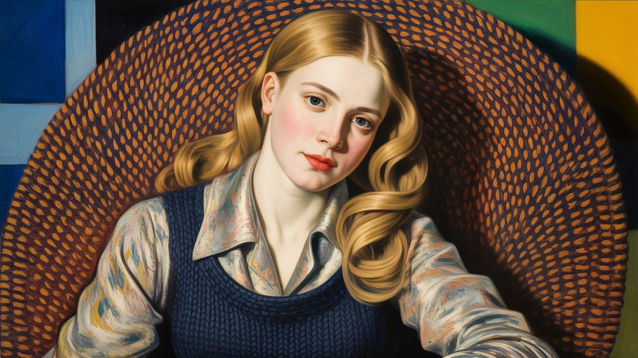 Young Woman in Modernist Geometric Background