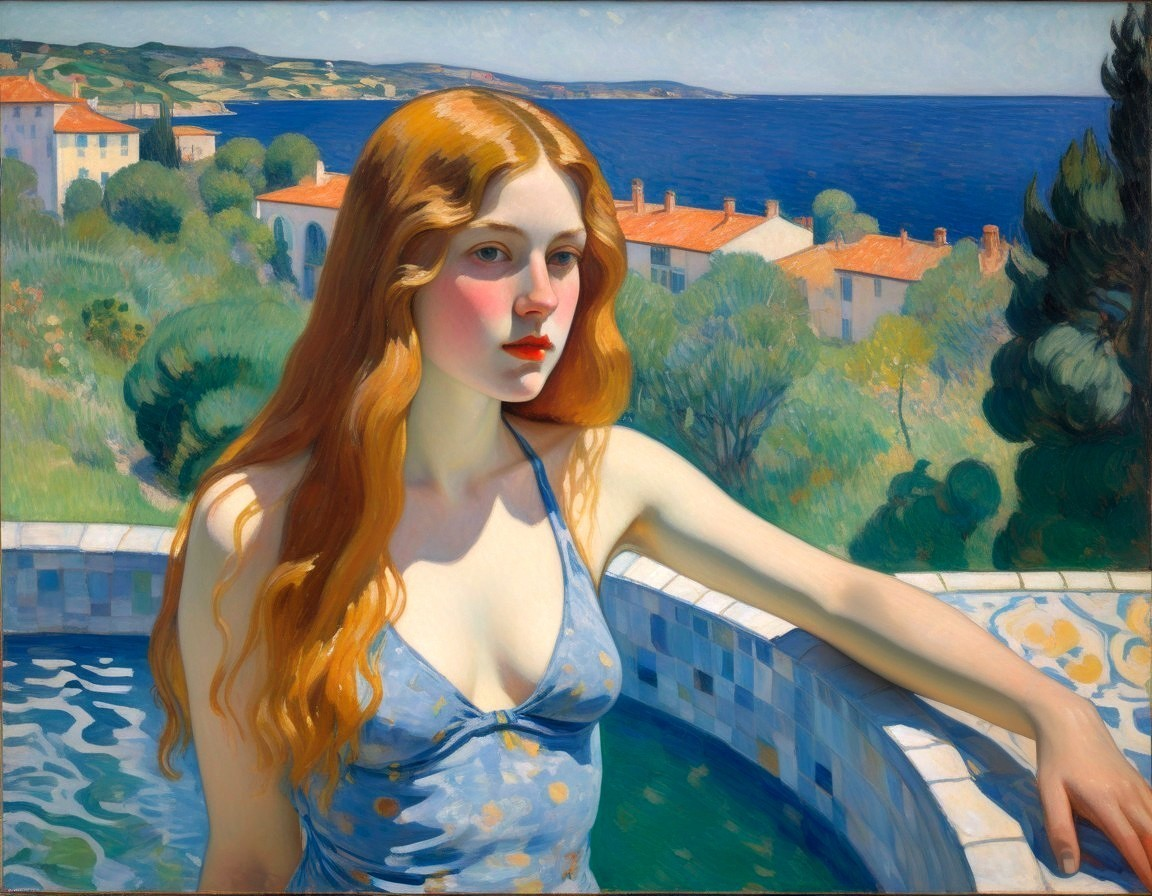 Contemplative Young Woman on Balcony Overlooking Landscape