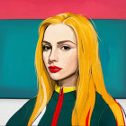 Stylized portrait of a young woman in green outfit