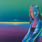 Serene Young Woman Against Vibrant Sunset Seascape