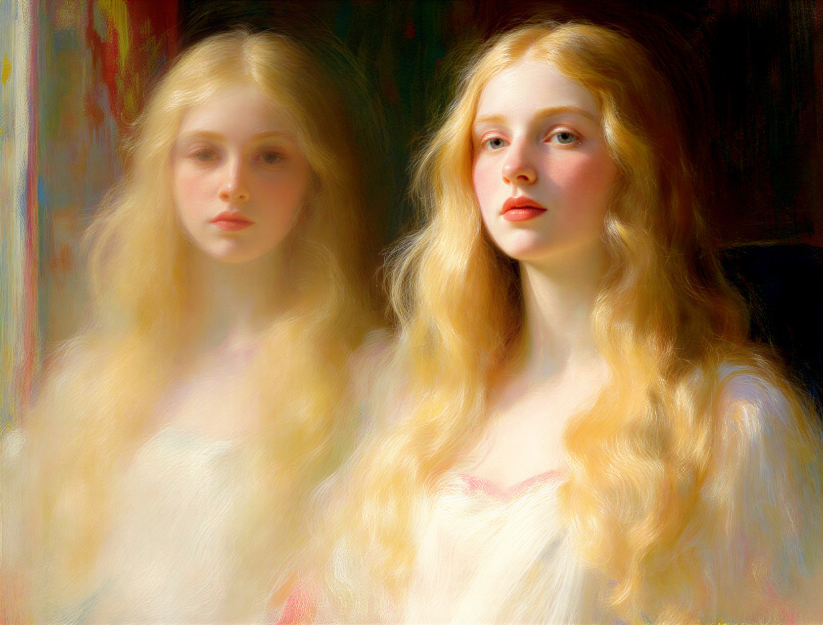 Ethereal Figures with Flowing Hair in Dreamlike Setting