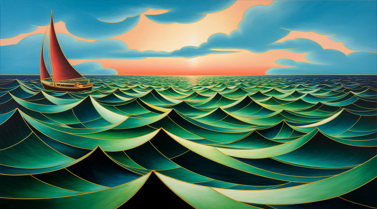 Vibrant seascape with sailboat and colorful sunset