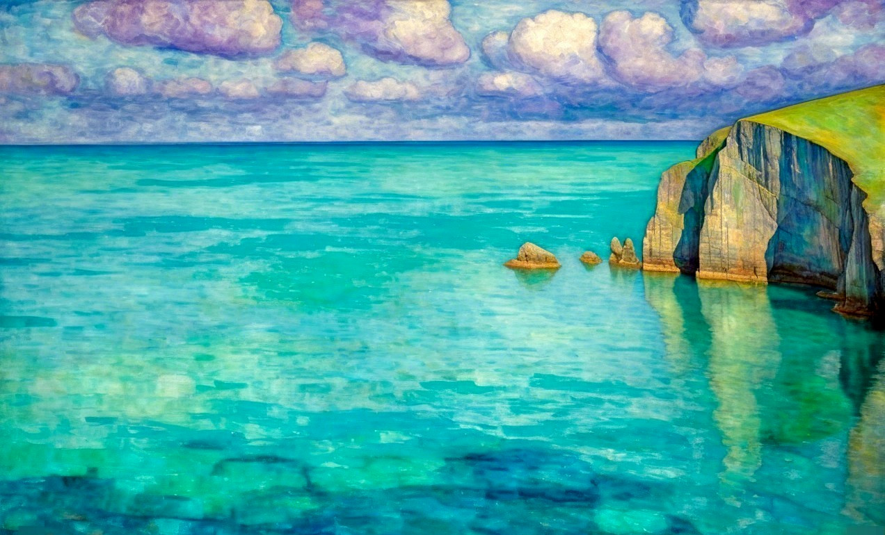 Vibrant Coastal Scene with Turquoise Waters and Cliffs
