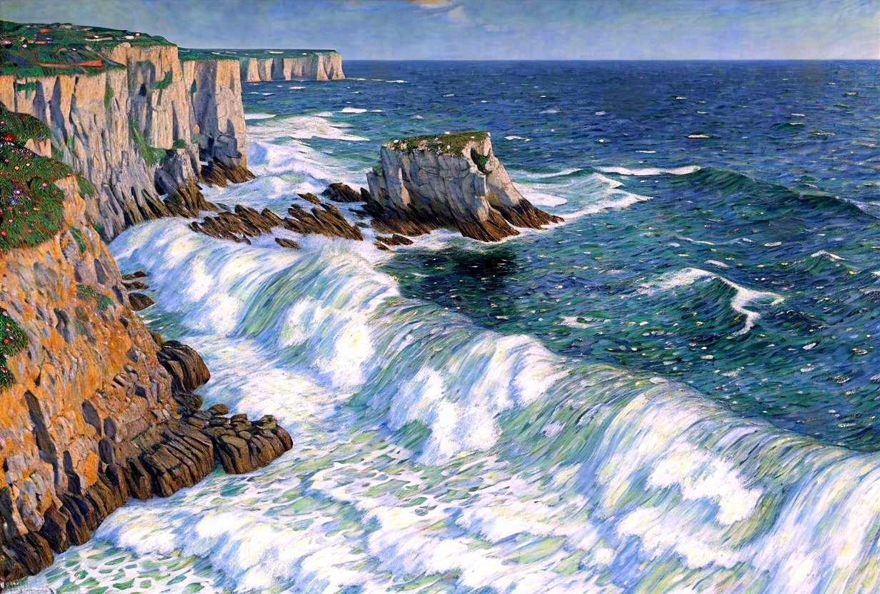 Dramatic Coastal Landscape with Cliffs and Waves