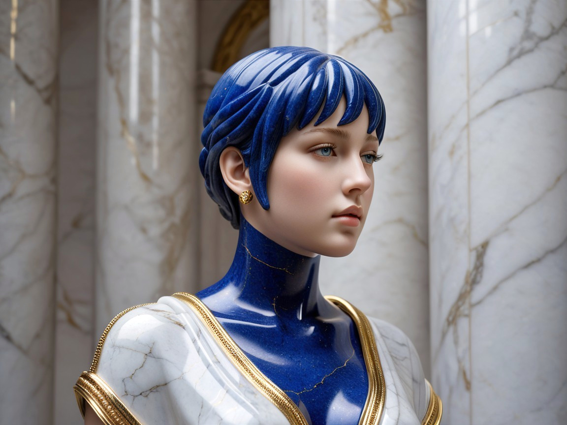 Modern Mannequin with Lapis Lazuli Finish and Gold Accents