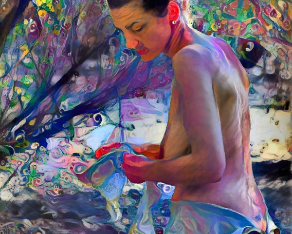 Graceful figure in vibrant, dreamlike environment
