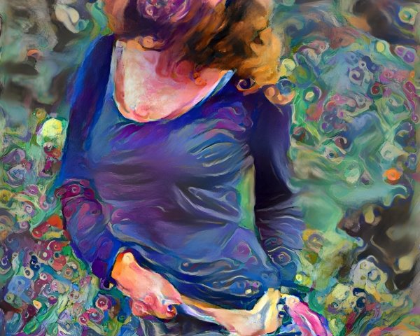 Woman in Abstract Background with Flowing Hair