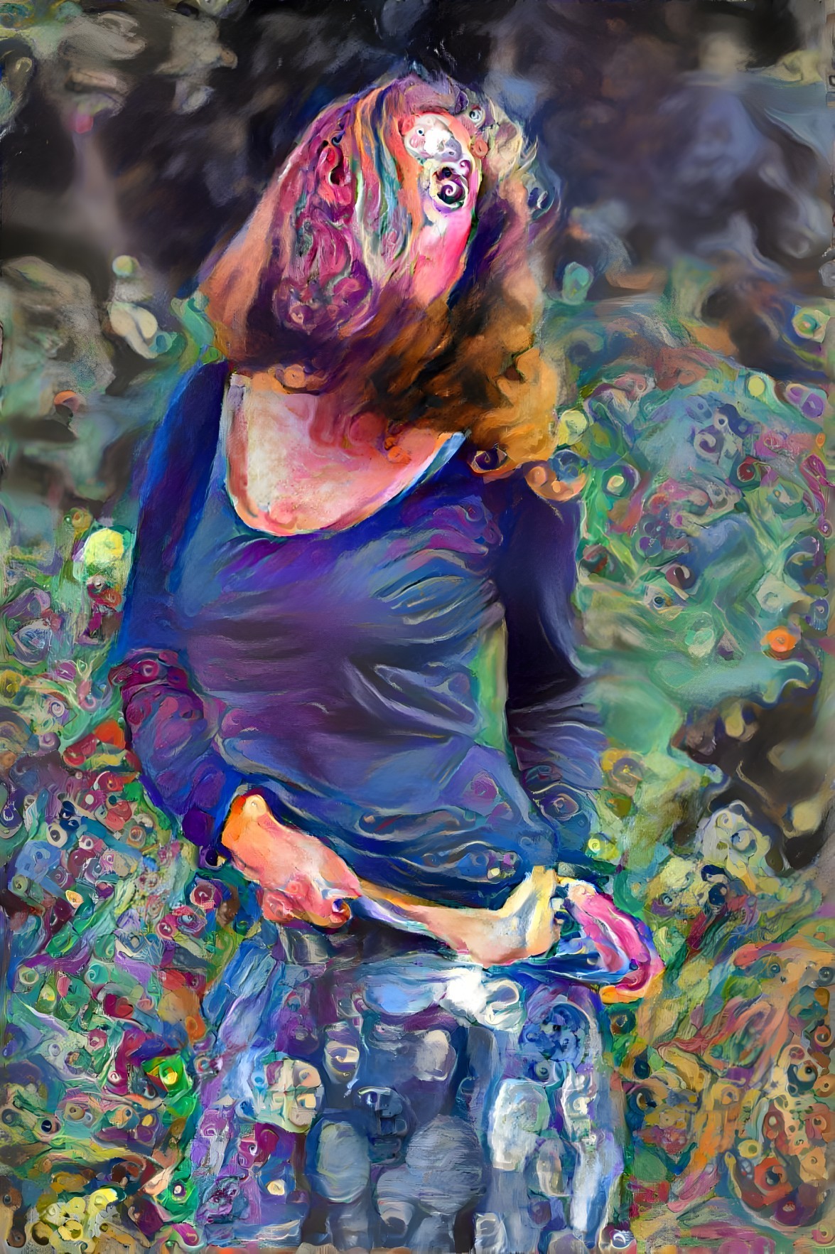 Woman in Abstract Background with Flowing Hair