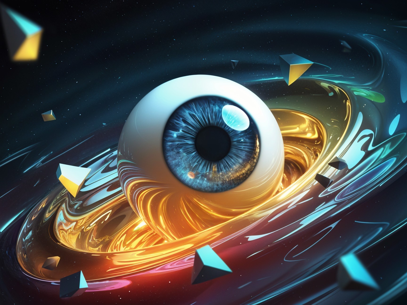 Surreal Cosmic Scene with Oversized Human Eye