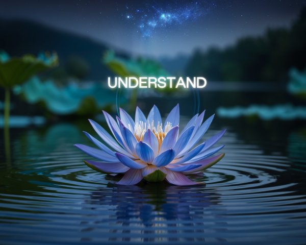 Lotus Flower in Tranquil Water with Starry Sky