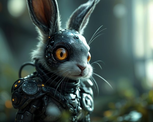 Futuristic Robotic Rabbit in Lush Greenery Setting