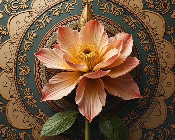 Large Lotus Flower on Intricate Golden Background