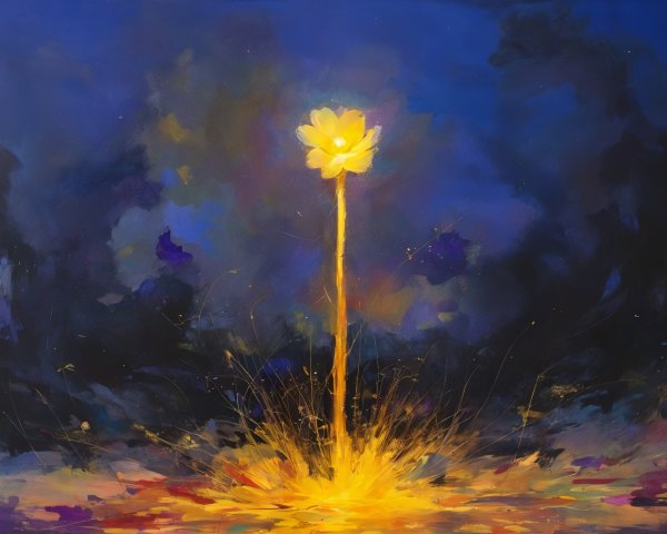 Vibrant Abstract Painting with Yellow Flower and Colorful Background