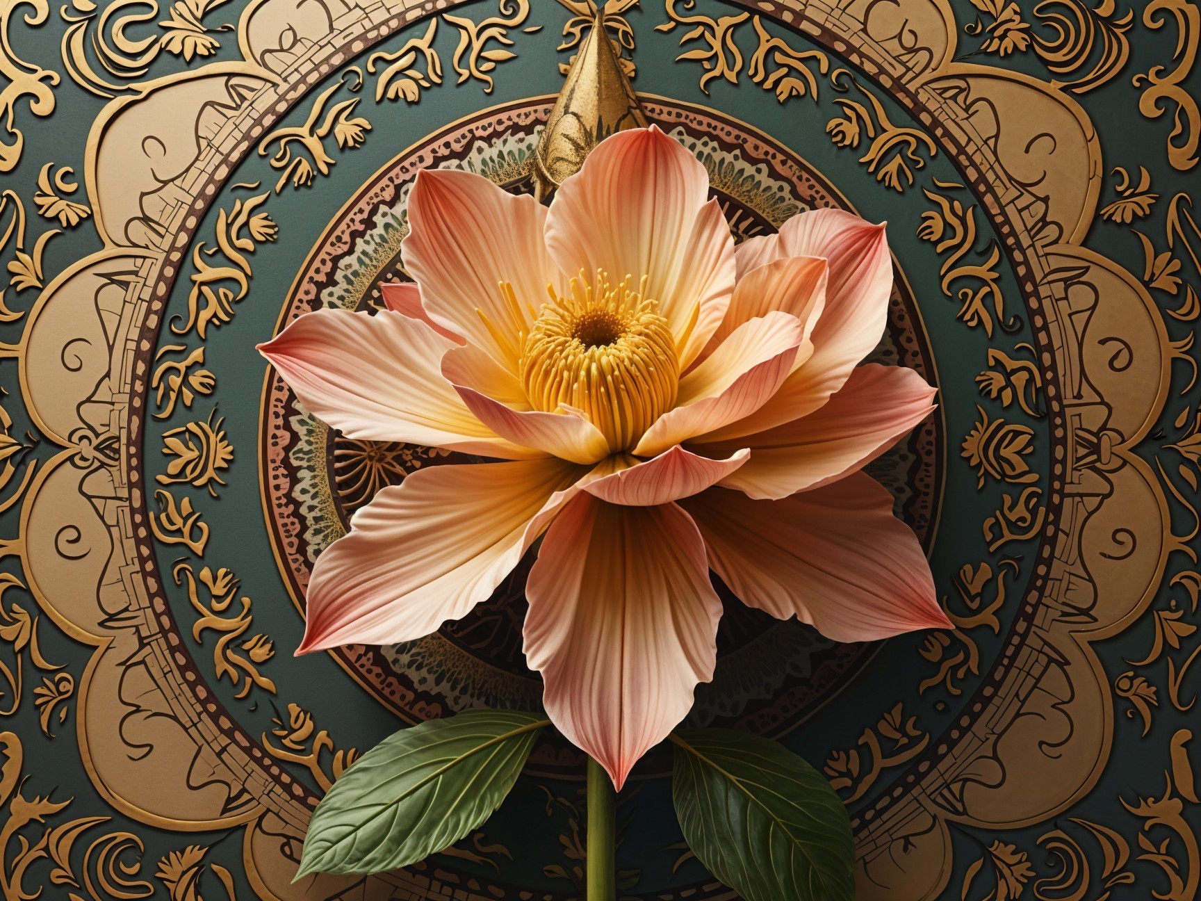 Large Lotus Flower on Intricate Golden Background