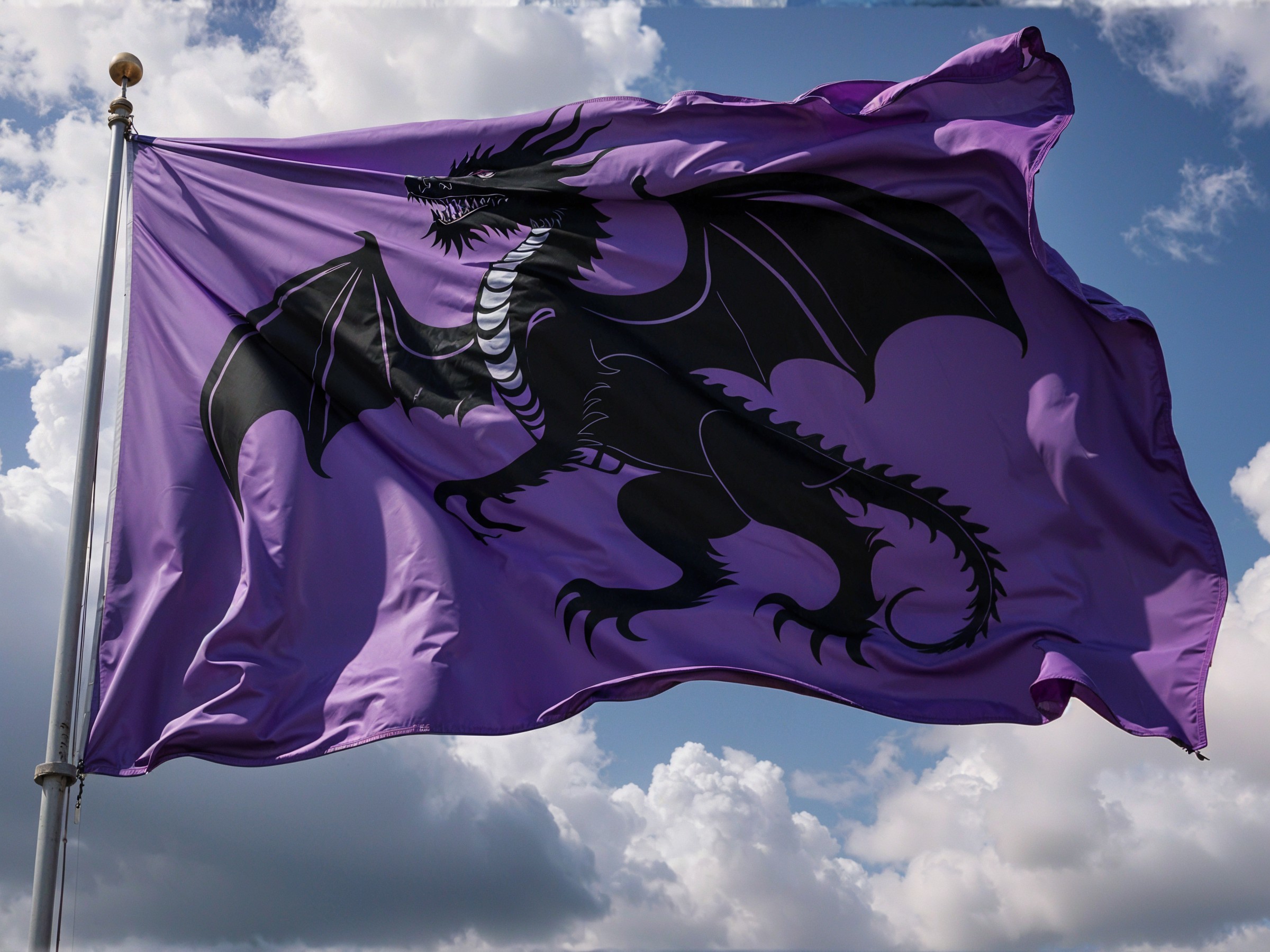 Large Flag with Black Dragon on Purple Background