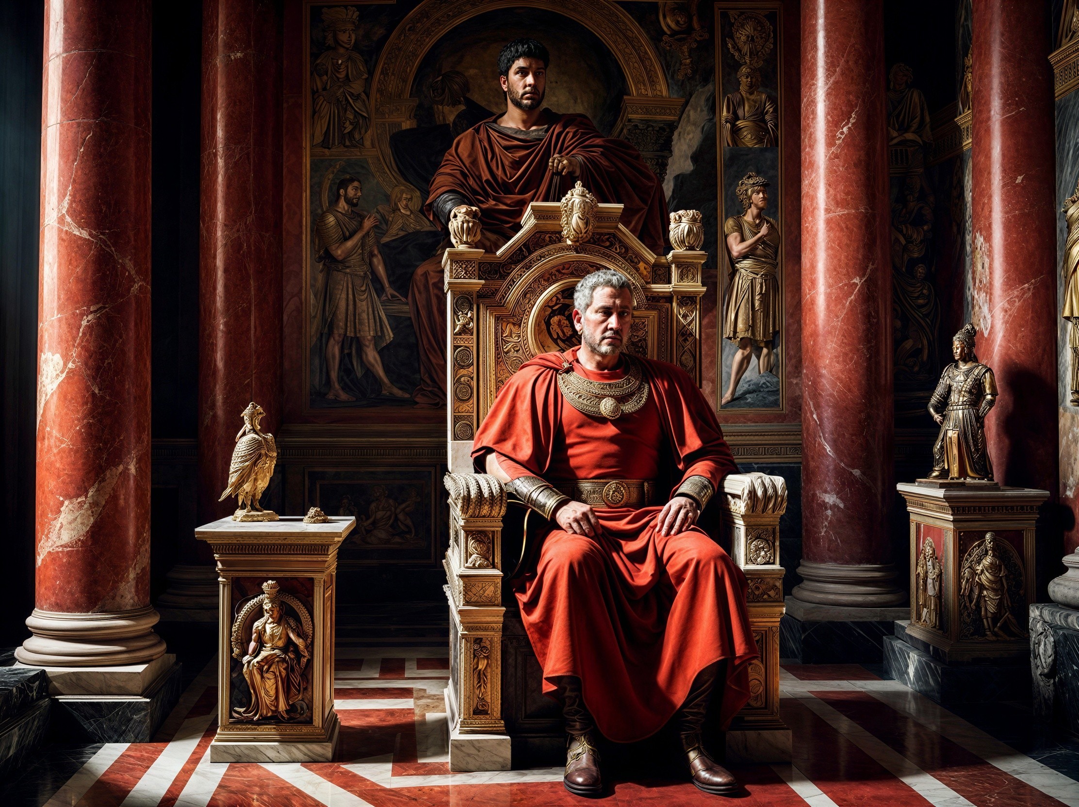 Opulent Roman Palace with Leader on Grand Throne