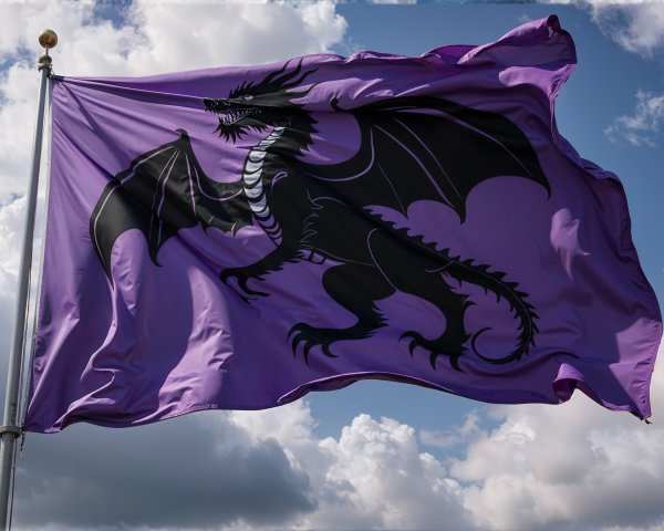 Large Flag with Black Dragon on Purple Background