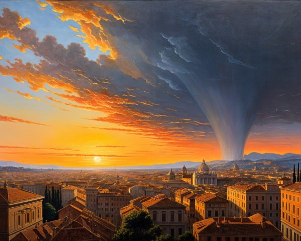 Cityscape at Sunset with Vibrant Sky and Architecture