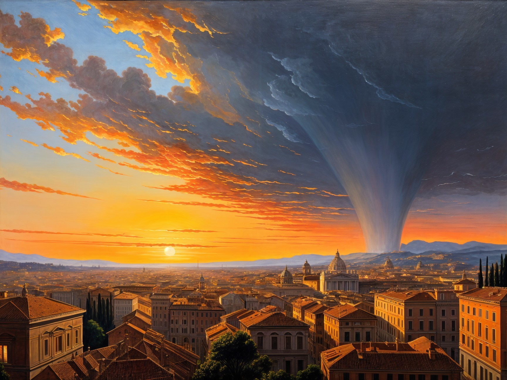 Cityscape at Sunset with Vibrant Sky and Architecture