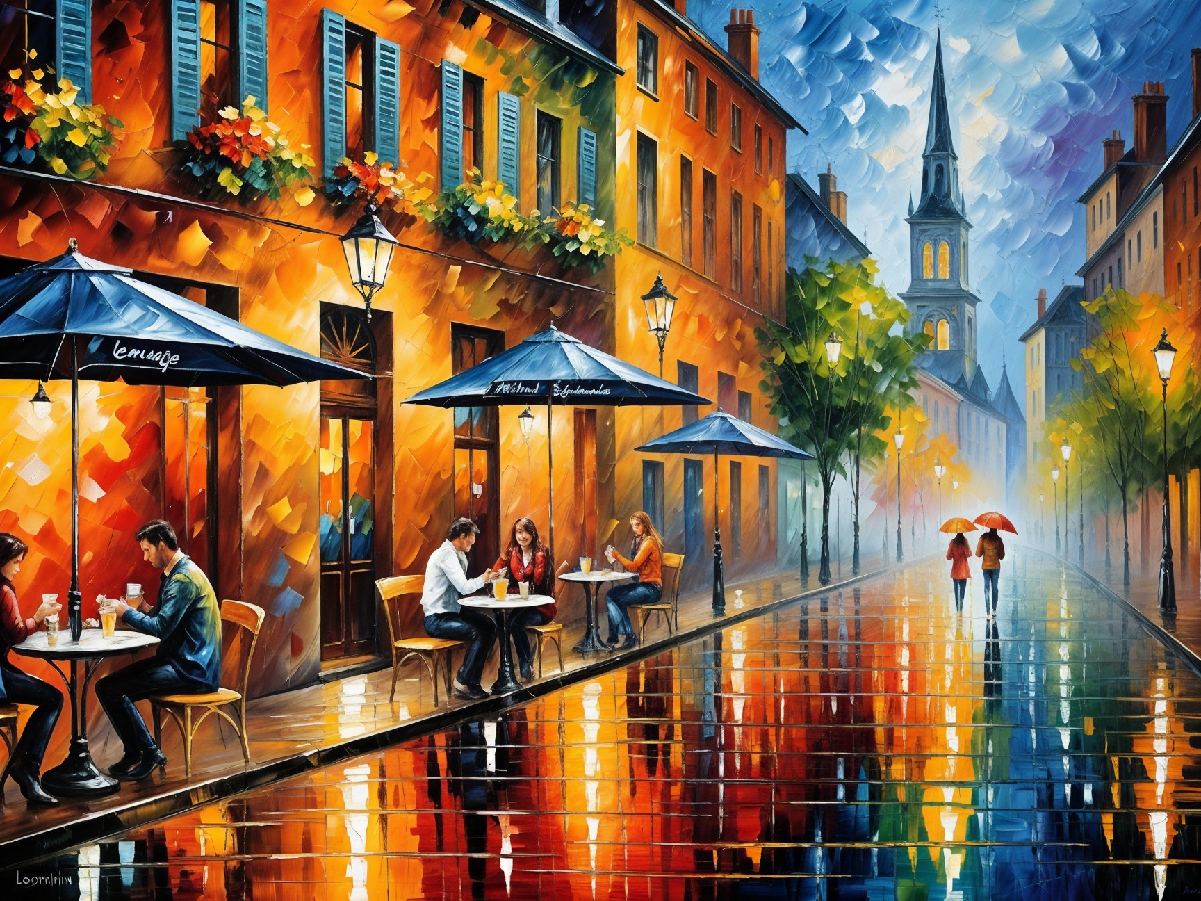 Impressionistic Street Scene on a Rainy Day
