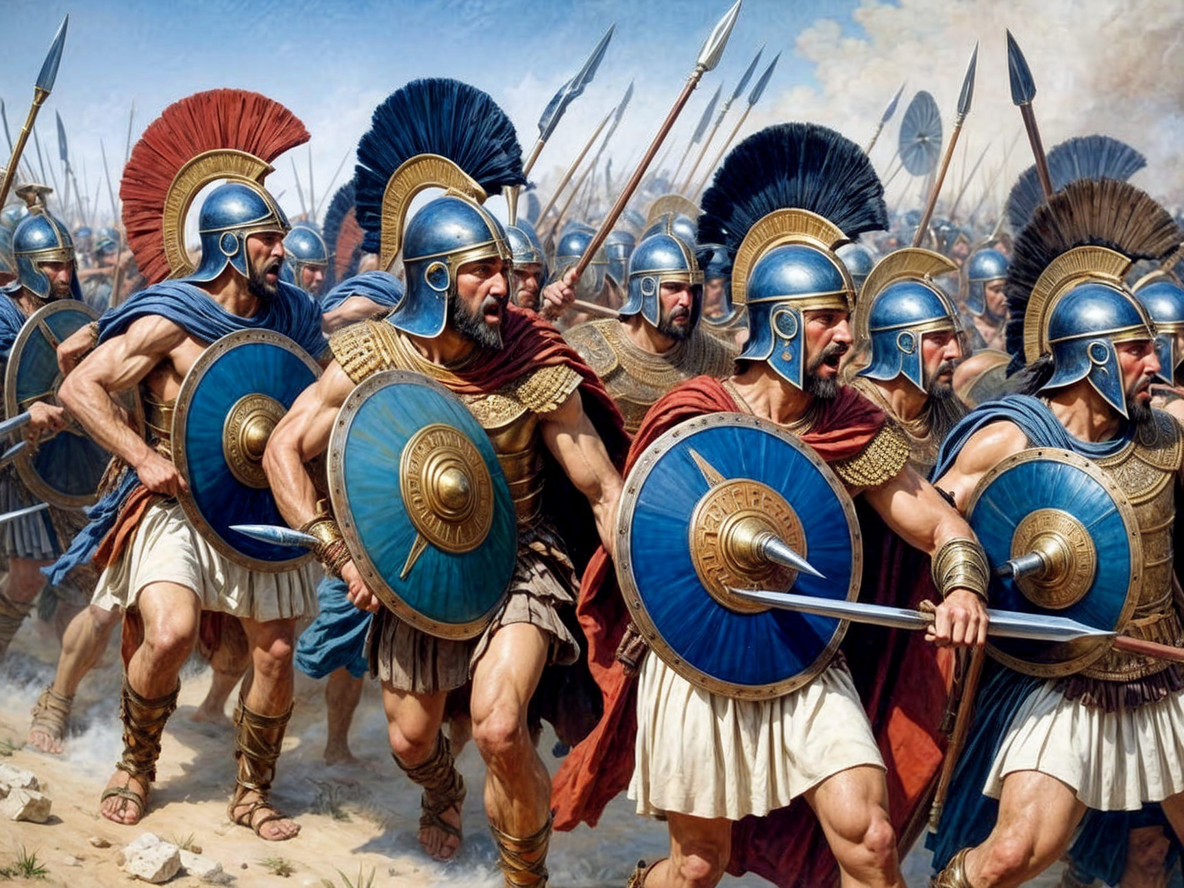 Ancient Warriors in Armor on a Dusty Battlefield