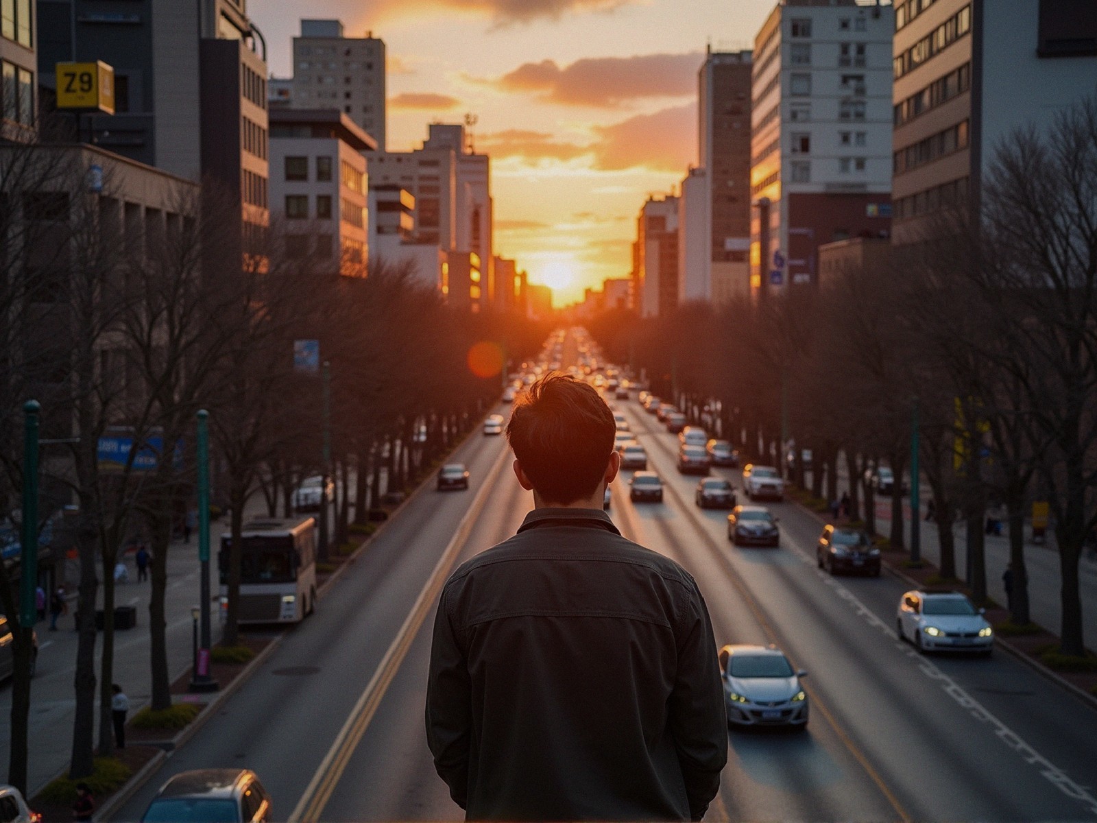 Silhouette at Urban Street During Vibrant Sunset