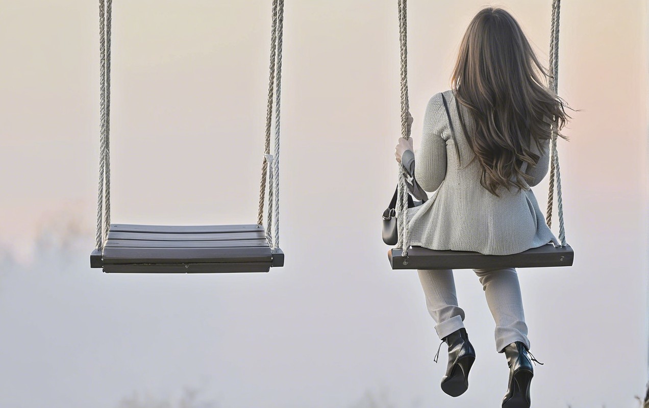 Woman on Swing in Serene Twilight Setting