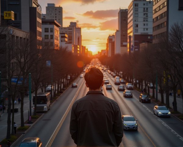 Silhouette at Urban Street During Vibrant Sunset