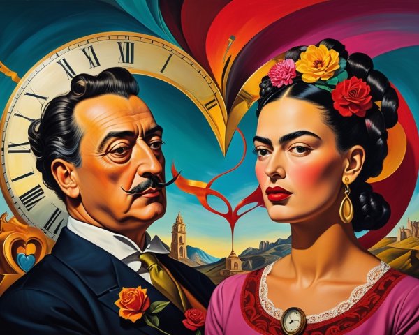 Surrealist Painting of Two Iconic Artists in Colorful Style