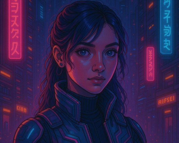Futuristic Portrait of a Young Woman in Cyberpunk City