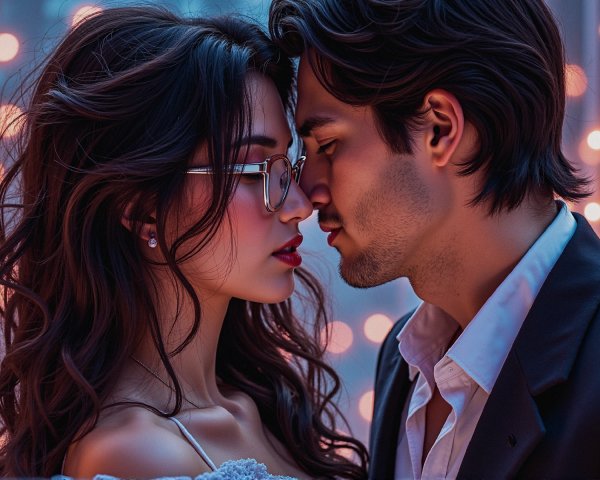 Close-up of a couple embracing with soft lighting