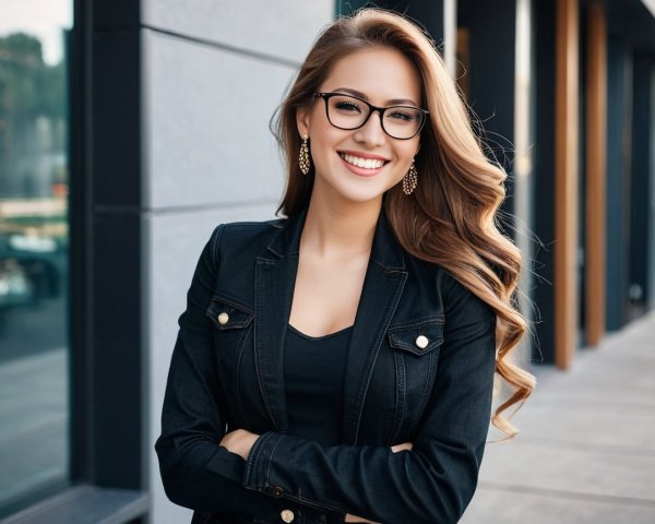 Confident Young Woman in Stylish Black Outfit Outdoors