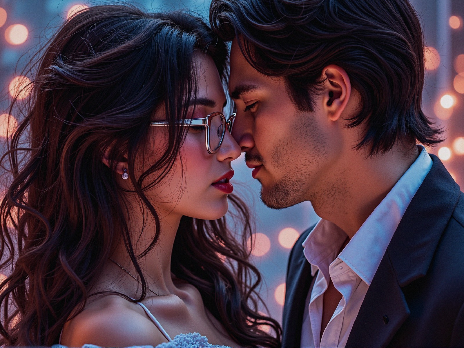 Close-up of a couple embracing with soft lighting