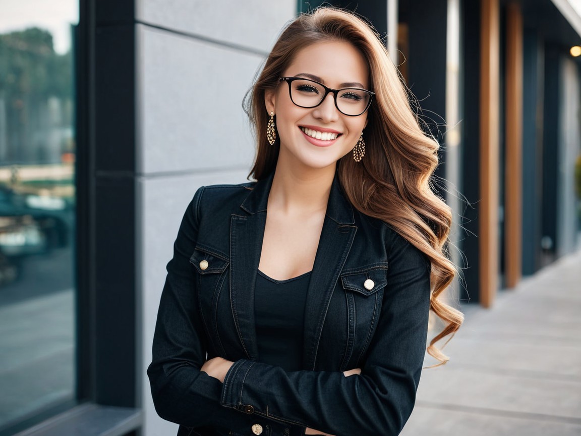 Confident Young Woman in Stylish Black Outfit Outdoors