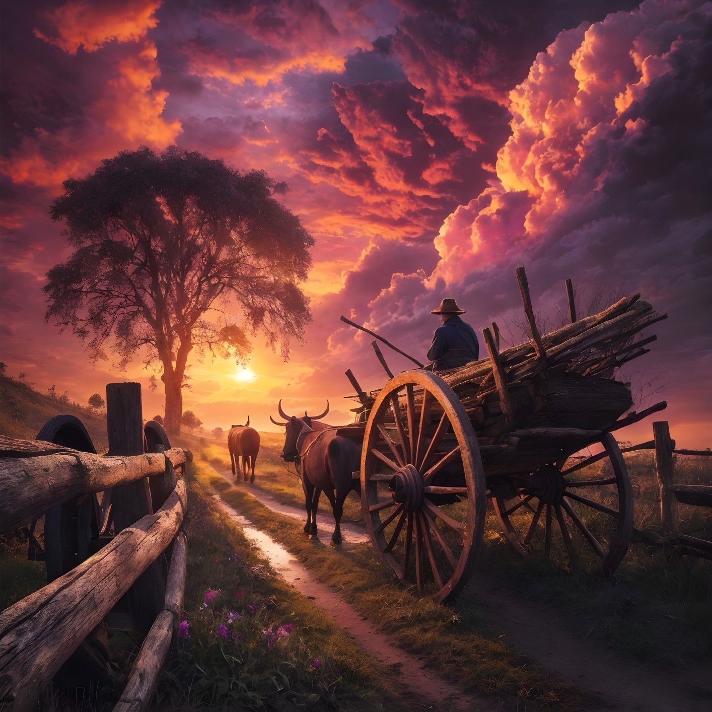 Journey Through Twilight: Oxen Cart Adventure