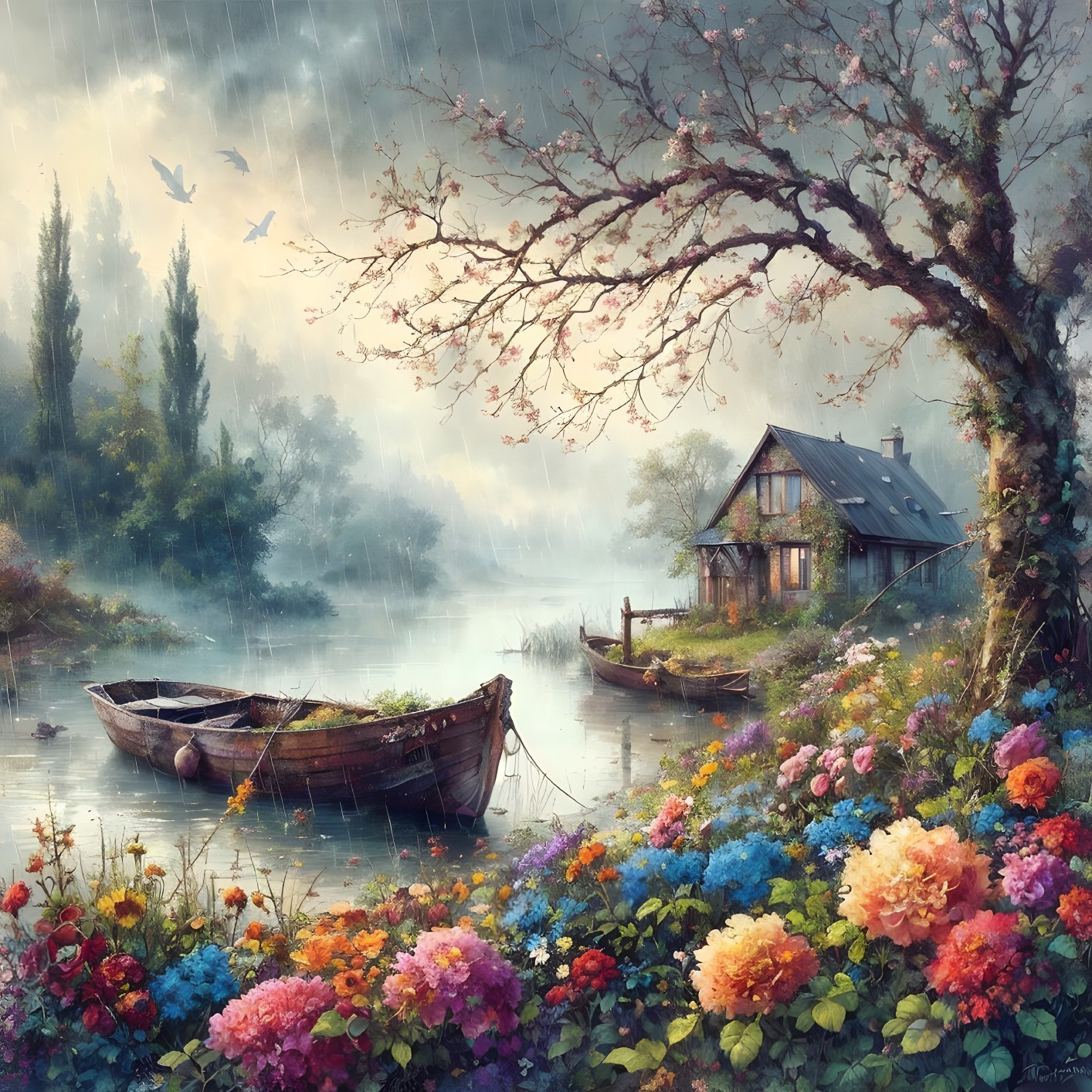 Quaint Cottage by Tranquil River in Serene Landscape