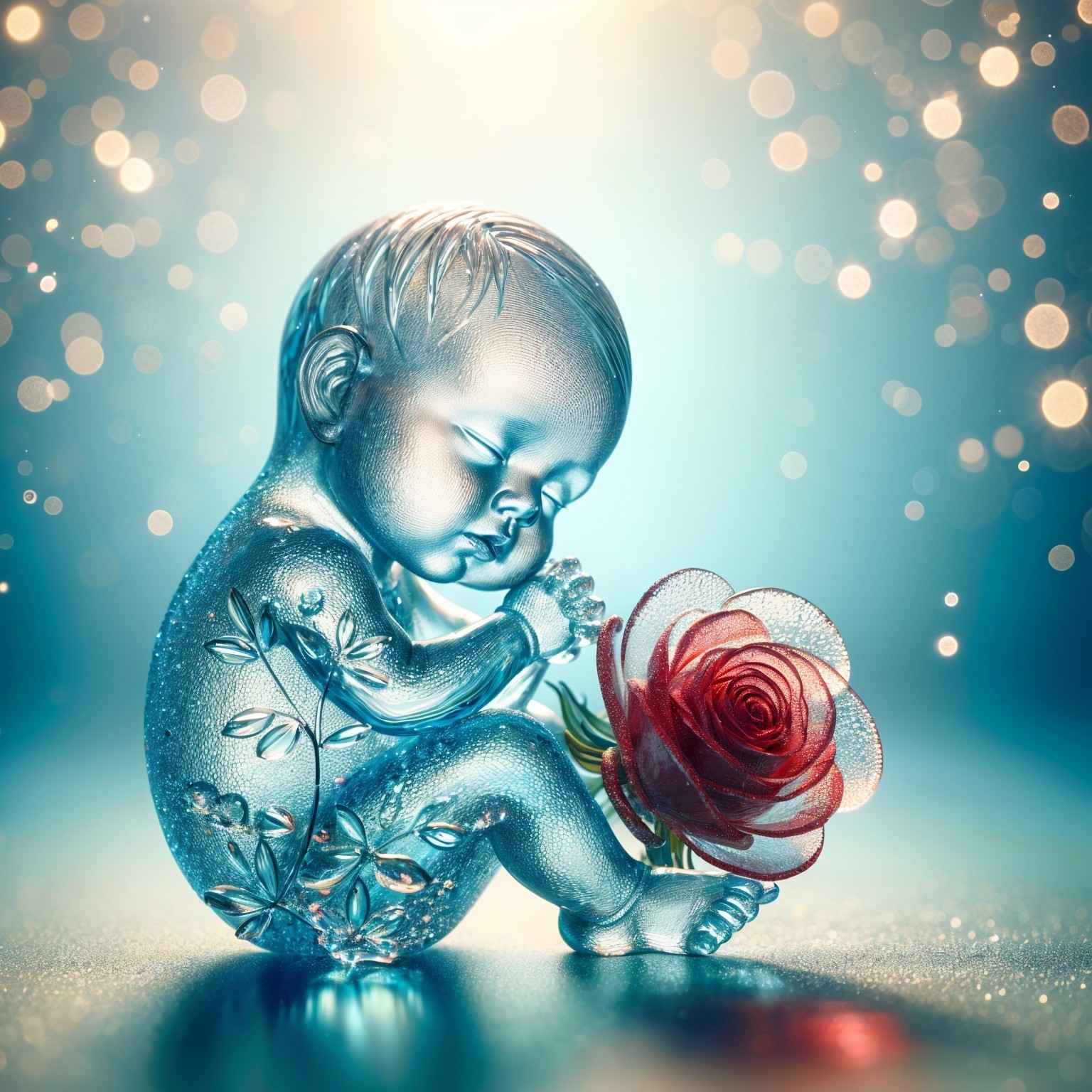 Glass Figurine of Sleeping Baby with Floral Designs