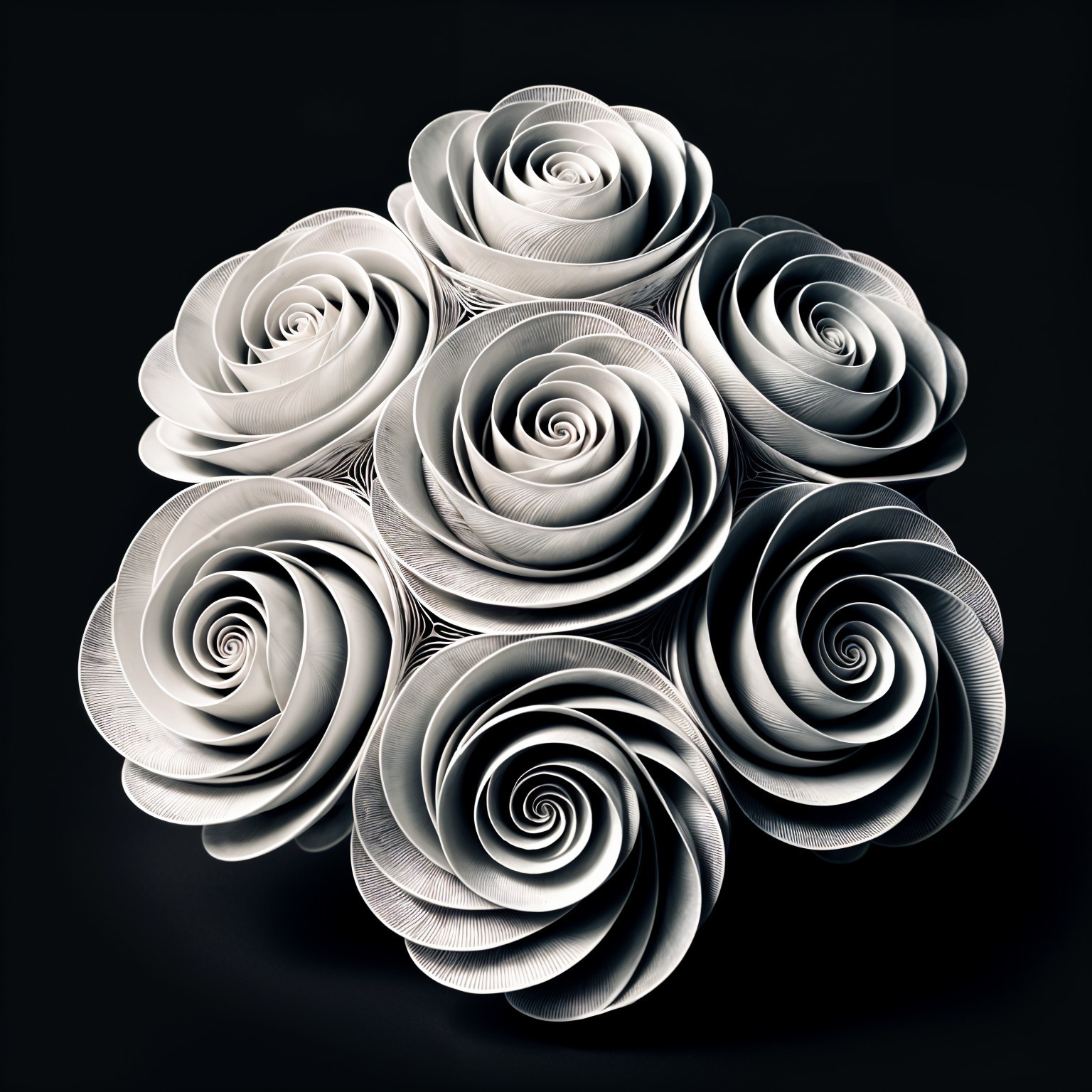 Intricate Paper Roses in White and Gray Display