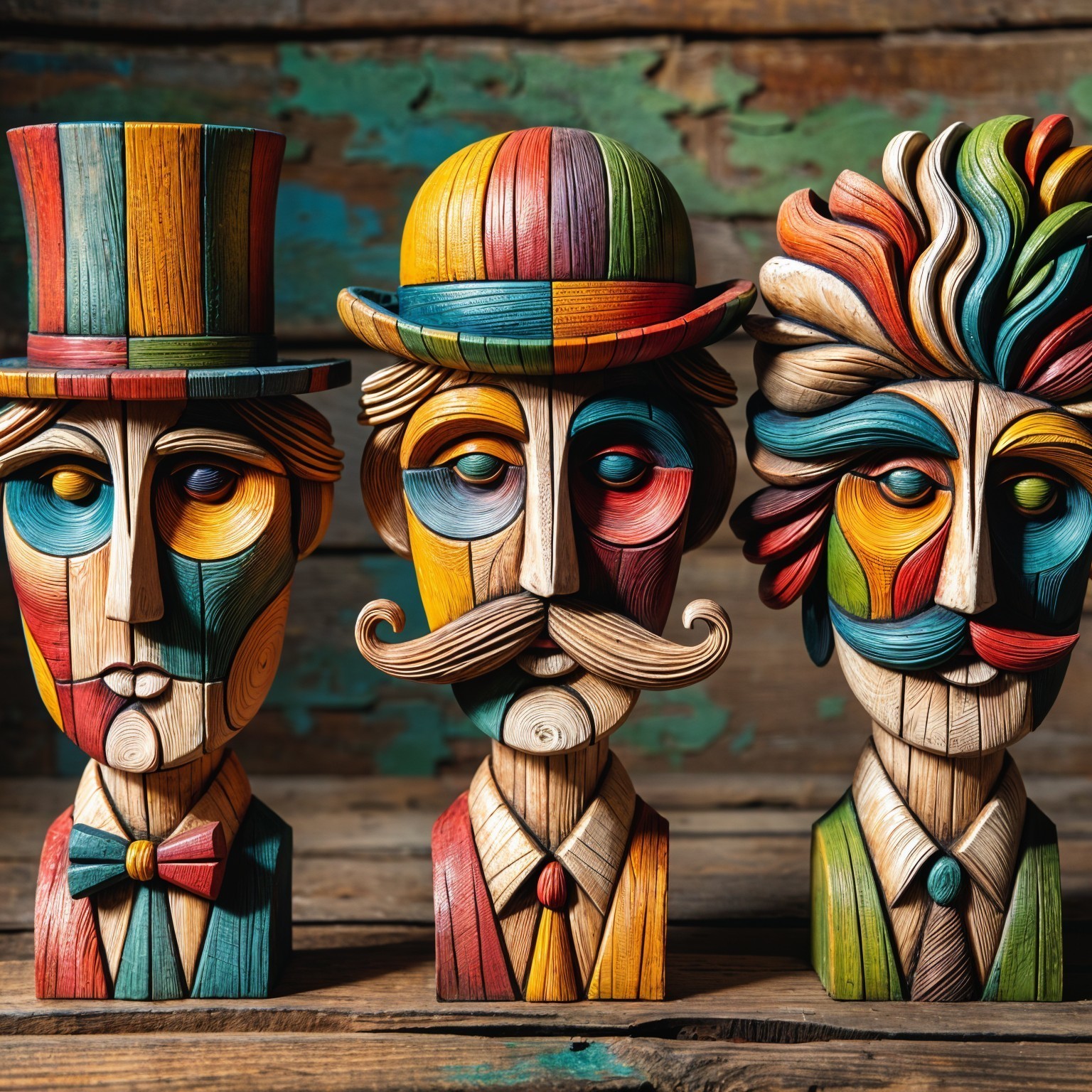 Intricately Carved Wooden Busts with Unique Designs