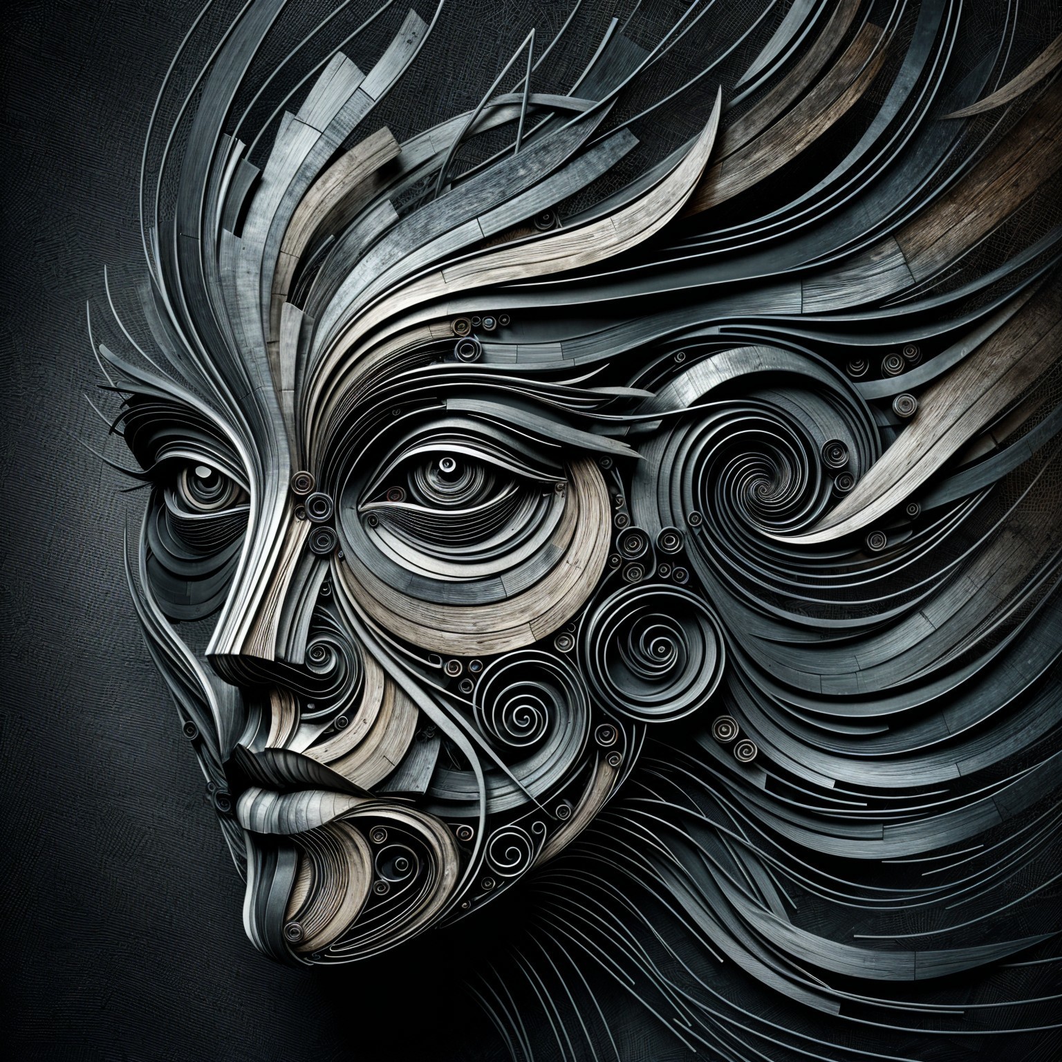 Abstract Portrait with Textured Materials and Patterns