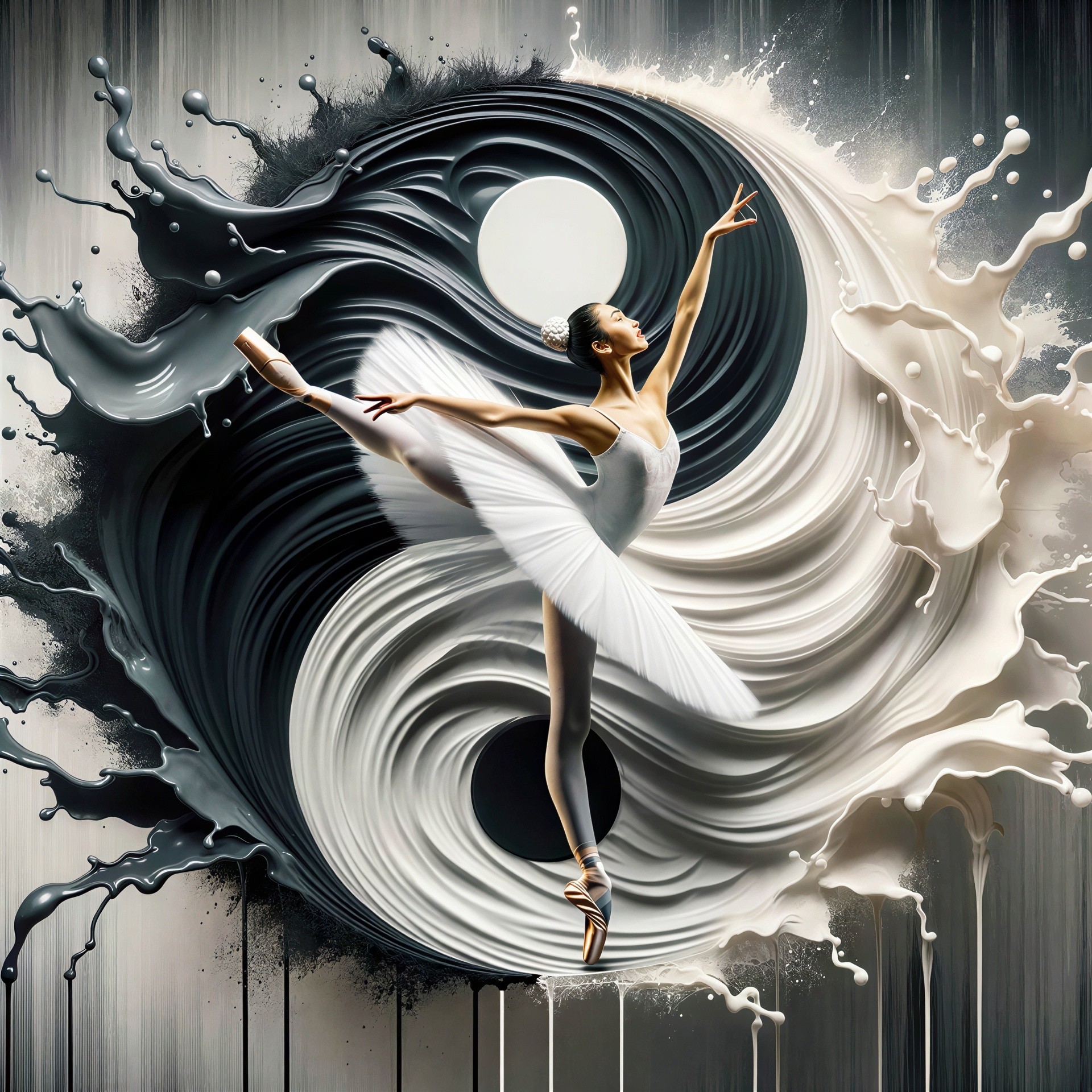 Yin-Yang Symbol with Fluid Black and White Design