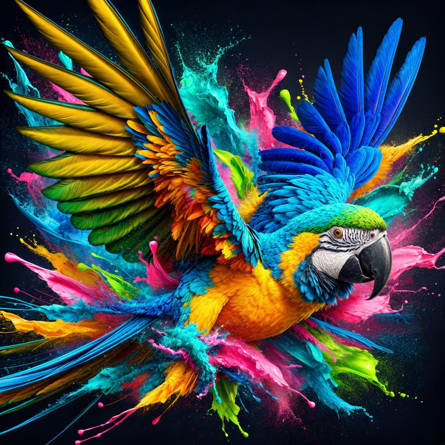 Vibrant Macaw Amidst Colorful Background Explosion