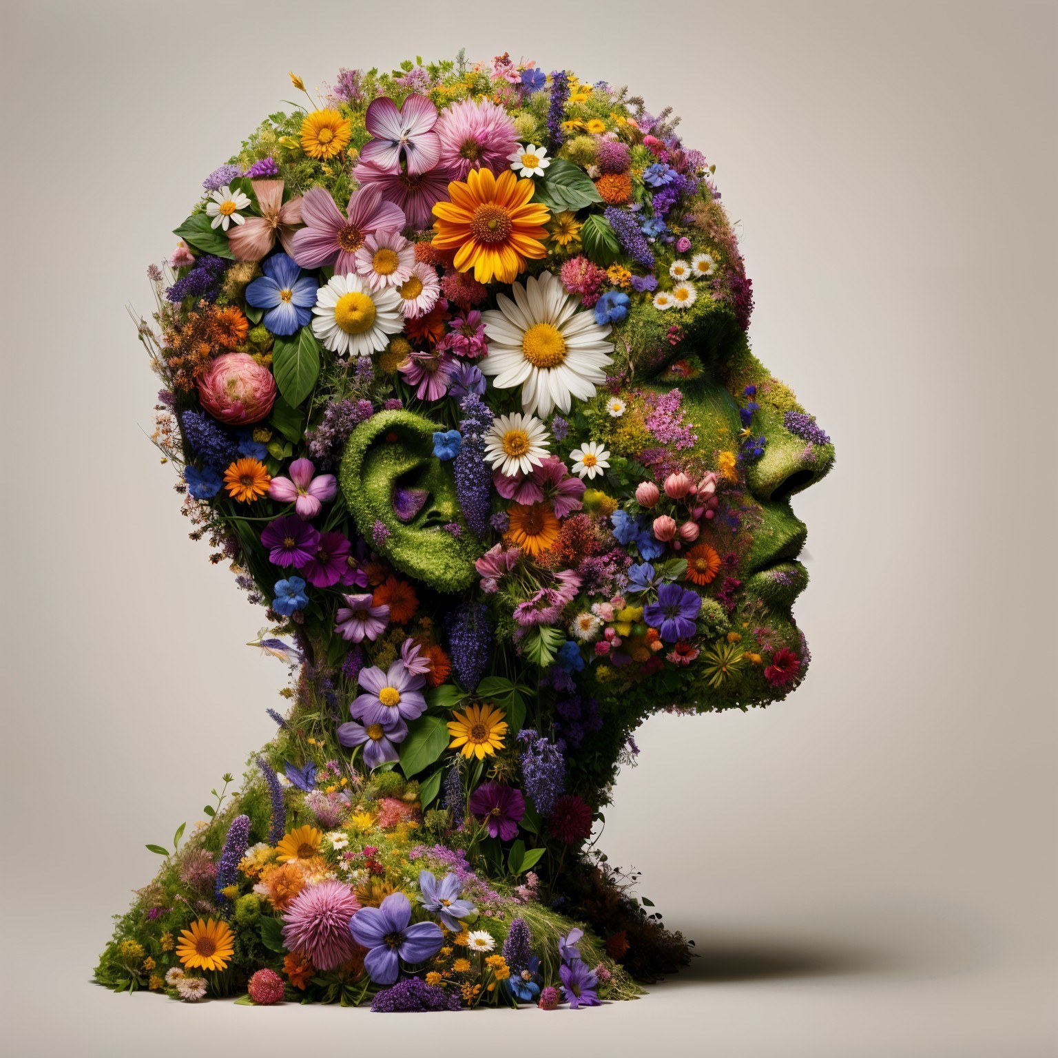 Profile of a Face Adorned with Vibrant Flowers