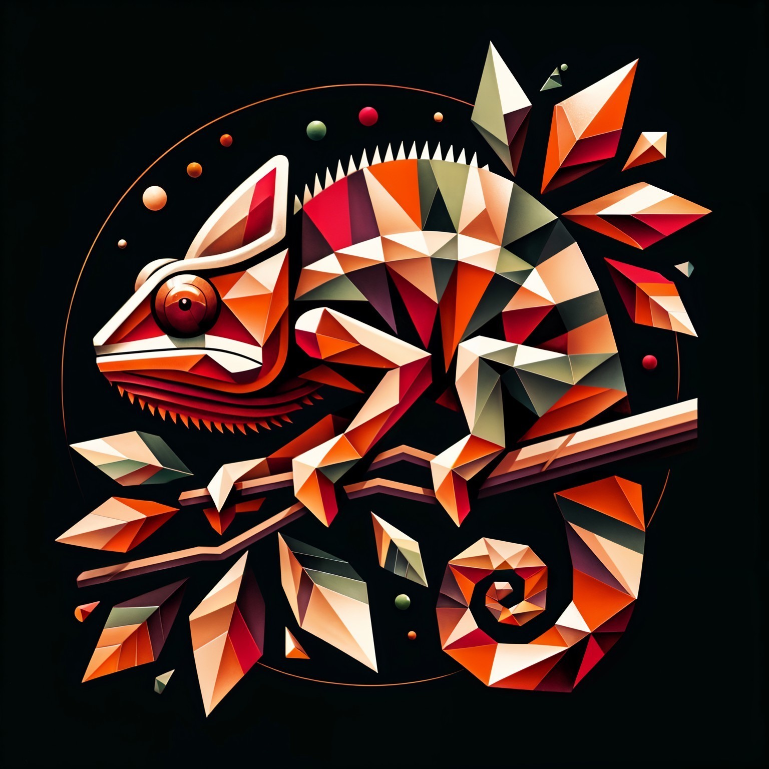 Geometric Chameleon Illustration on Black Background